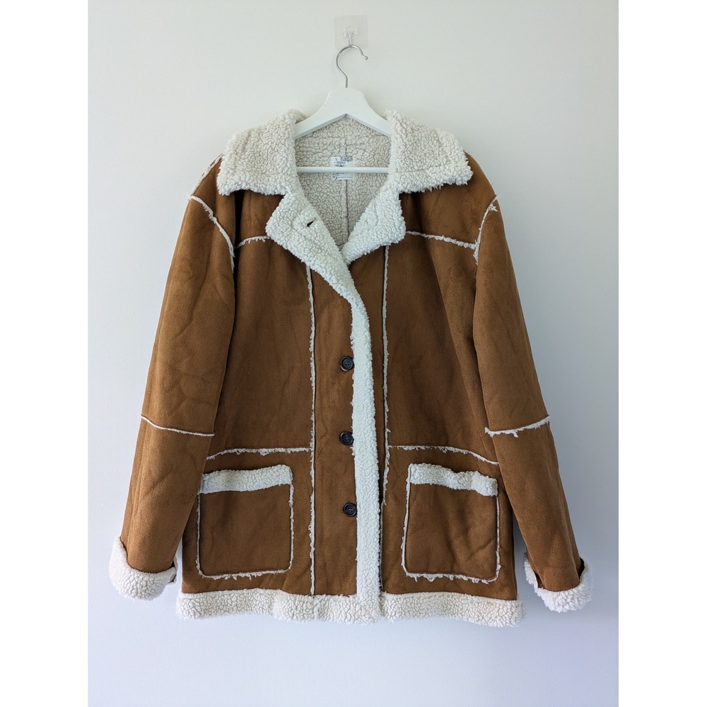 Altar'd State Flora Faux Suede Shearling Warm Jacket Cognac Brown Size Medium - Picture 2 of 6